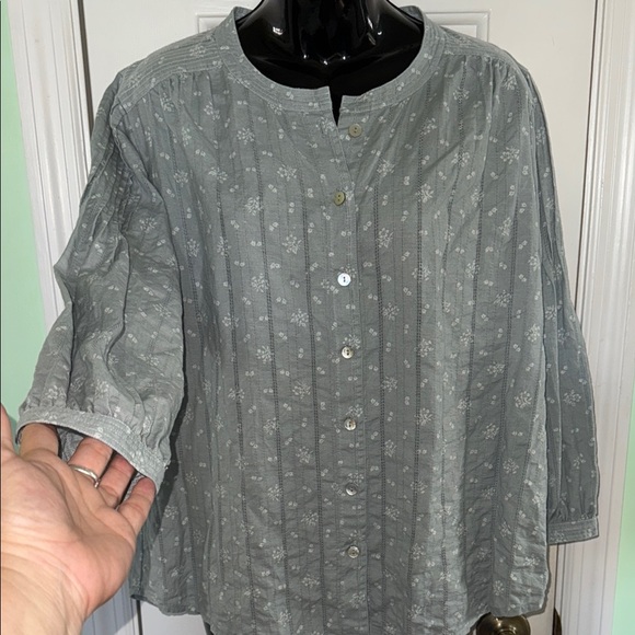 Wrap London Tops - Wrap London Sage/Grey 3/4 Sleeve Linen Cotton Blend Oversized Boho Top Size 10